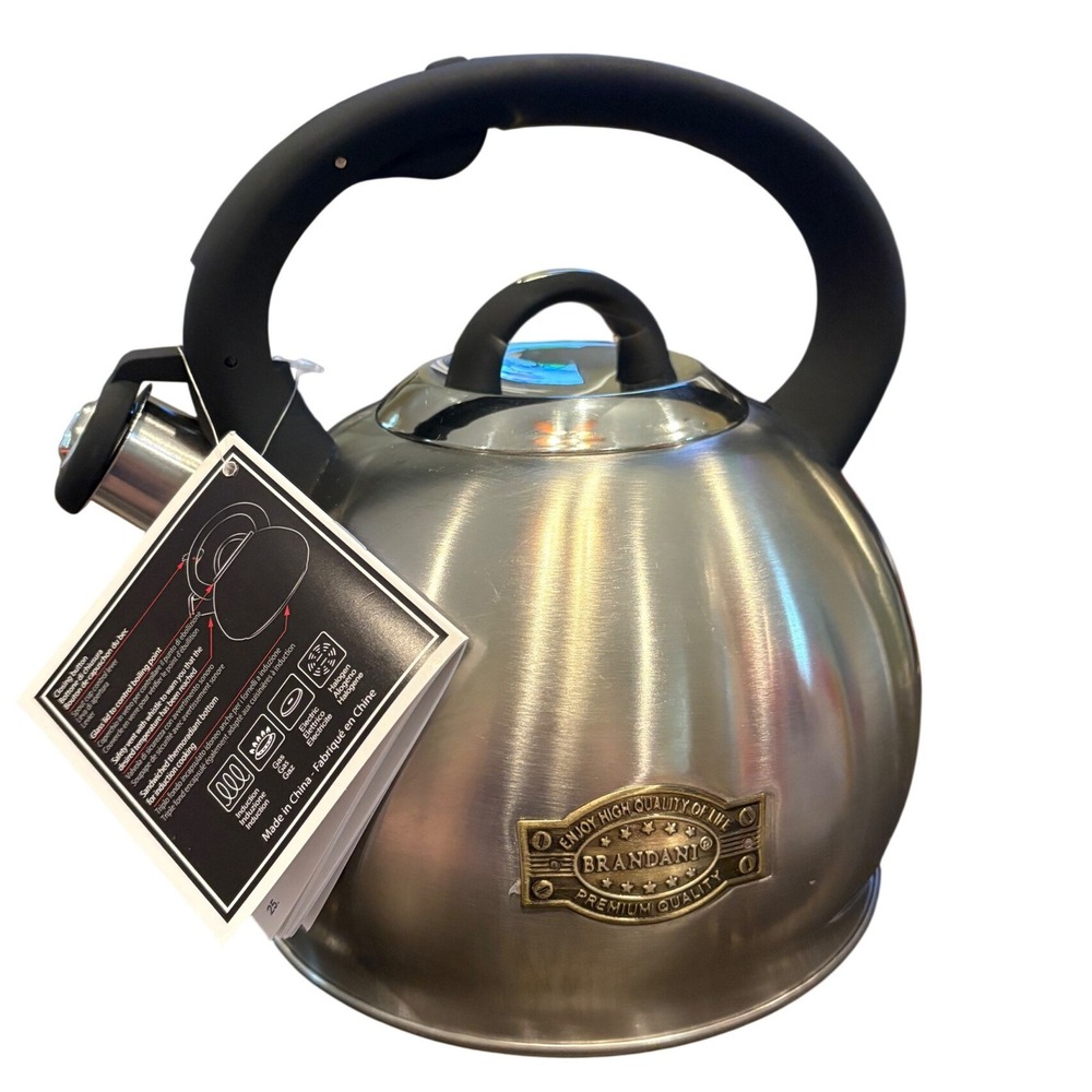 Brandani Italy 3 Qt Stainless Steel Whistling Tea Kettle Induction Stove Top NEW